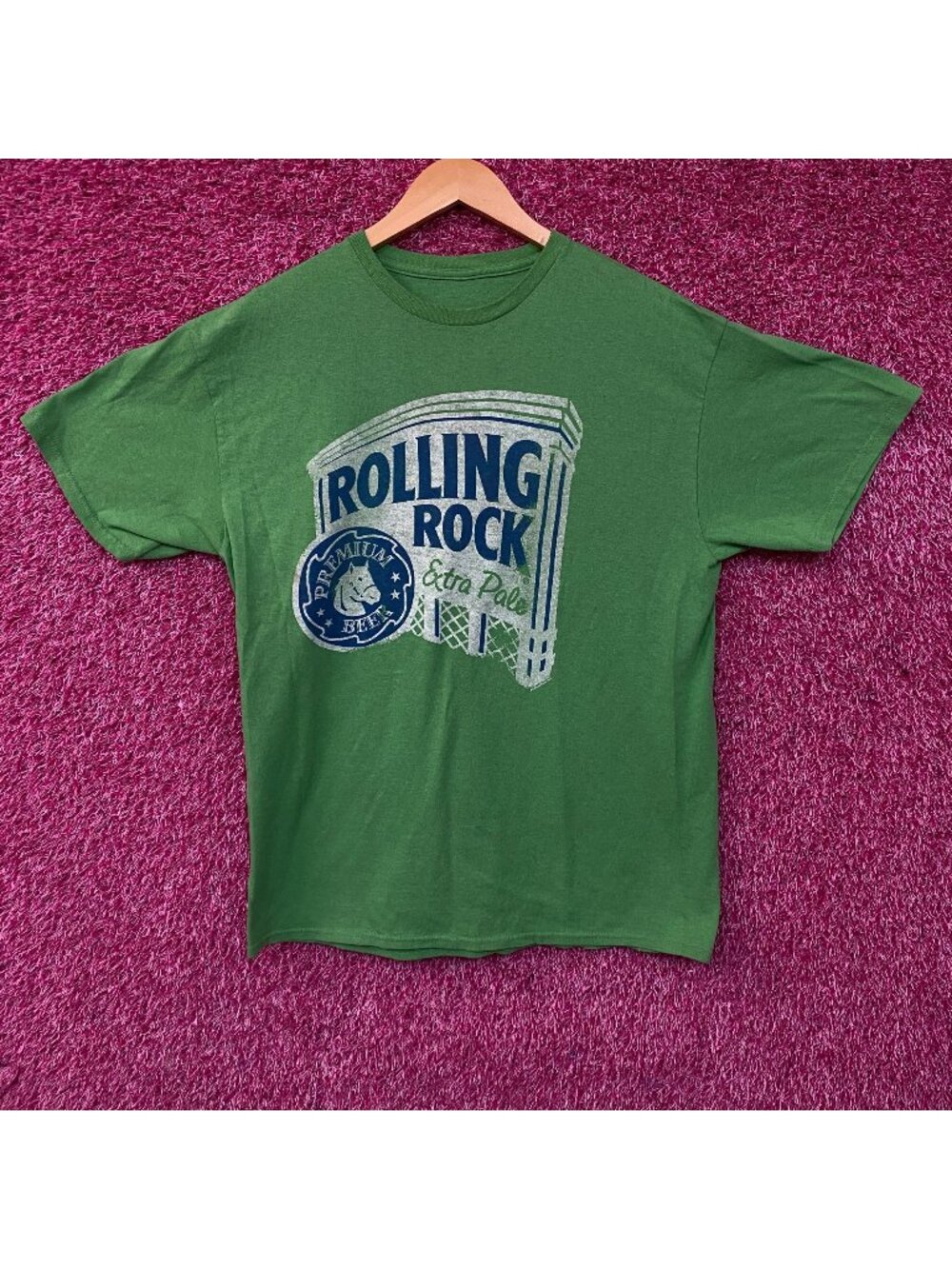 Rolling Rock Beer Classic Logo Distressed T-Shirt XL